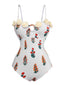 Maillot de bain une pièce blanc à bretelles fleuries 3D des années 1960