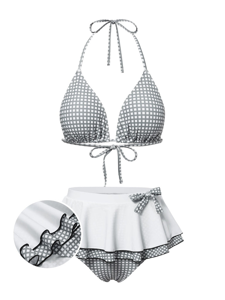 [Prévente] Maillot de bain dos nu carreaux vichy gris et blanc nnées 1940