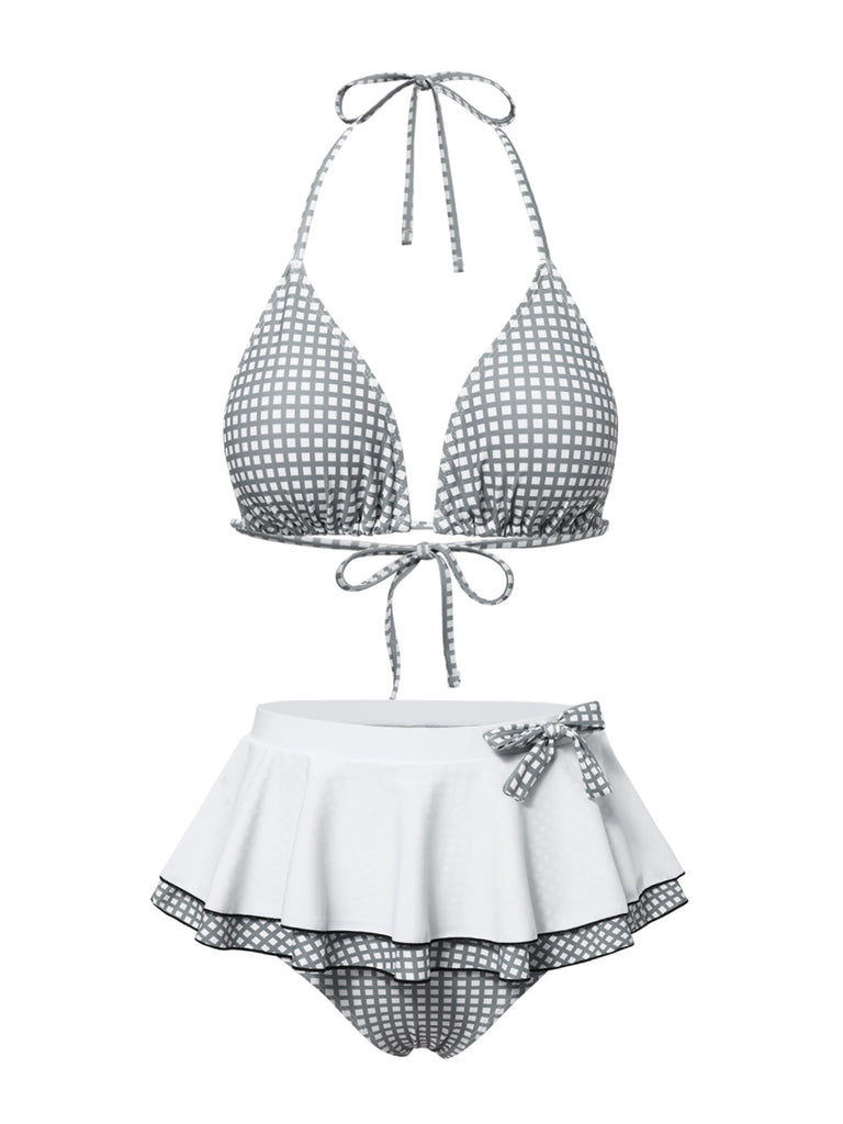[Prévente] Maillot de bain dos nu carreaux vichy gris et blanc nnées 1940