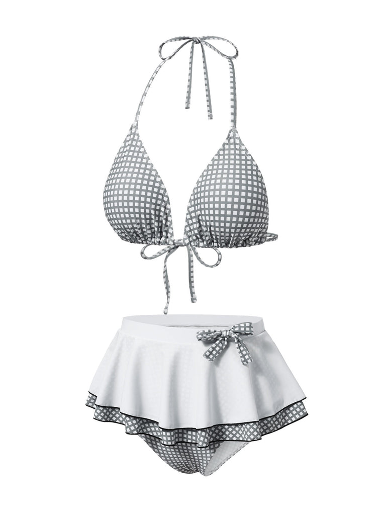[Prévente] Maillot de bain dos nu carreaux vichy gris et blanc nnées 1940