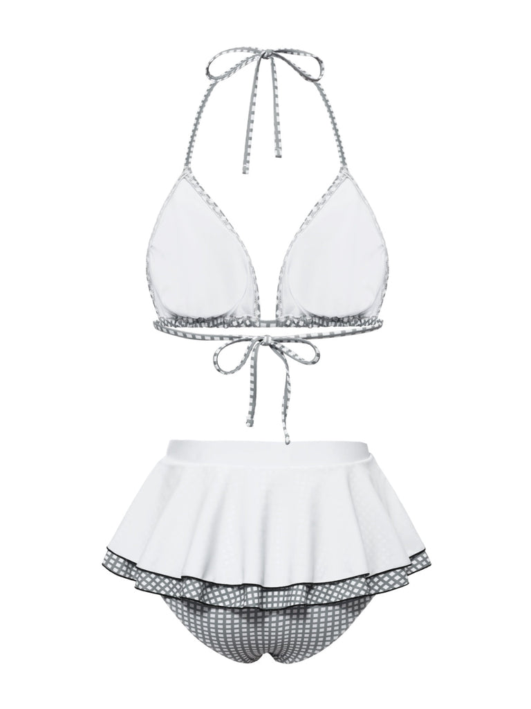 [Prévente] Maillot de bain dos nu carreaux vichy gris et blanc nnées 1940