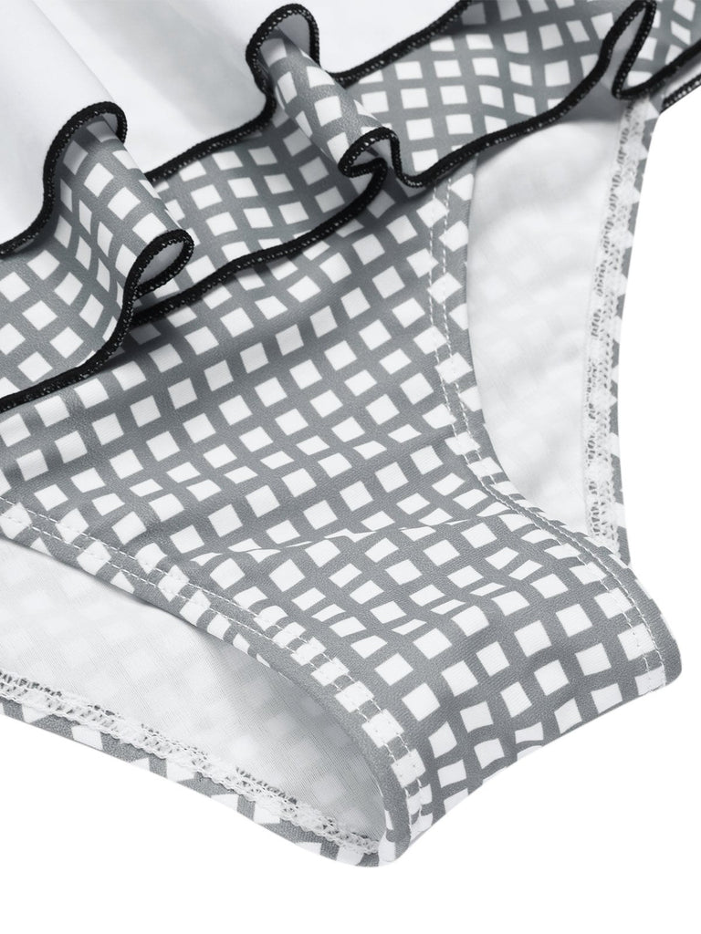 [Prévente] Maillot de bain dos nu carreaux vichy gris et blanc nnées 1940