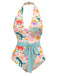 [Prévente] Maillot de bain dos nu multicolore imprimé dinosaures des années 1950