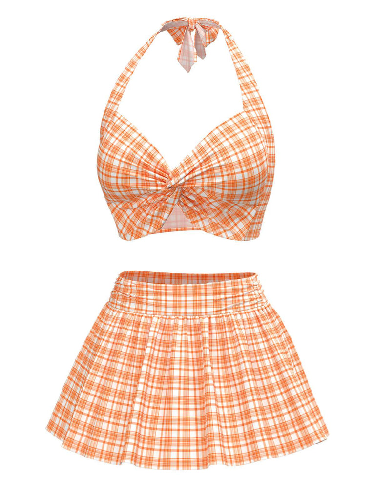 [Prévente] Maillot de bain dos nu à carreaux vichy orange des années 1930