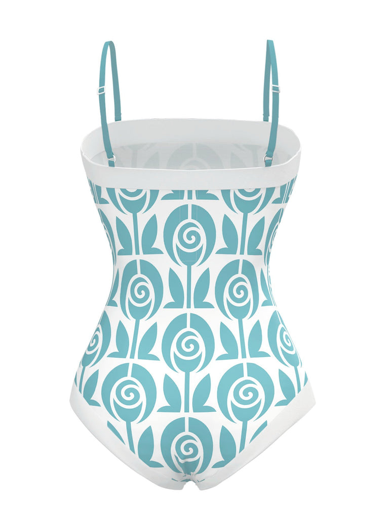 [Prévente] Maillot de bain une pièce bleu clair à bretelles roses des années 1960