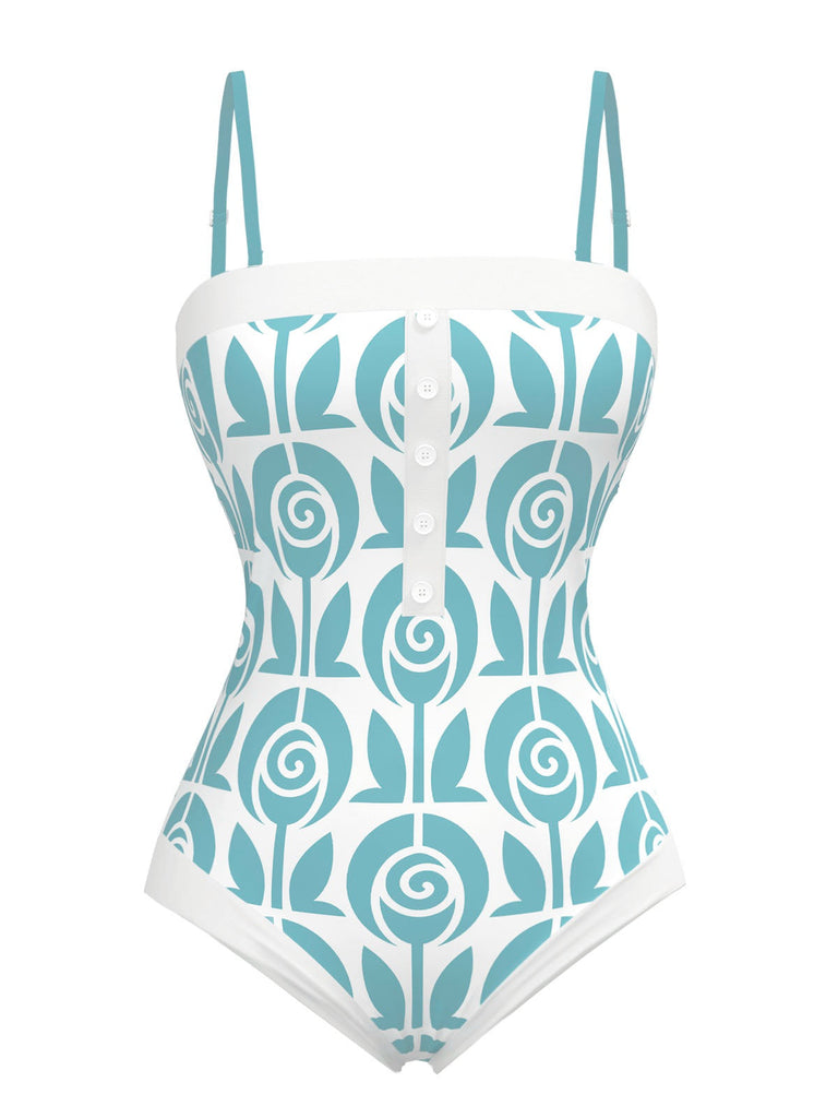 [Prévente] Maillot de bain une pièce bleu clair à bretelles roses des années 1960