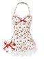 Robe de bain à licou fraise en dentelle nœud années 1950
