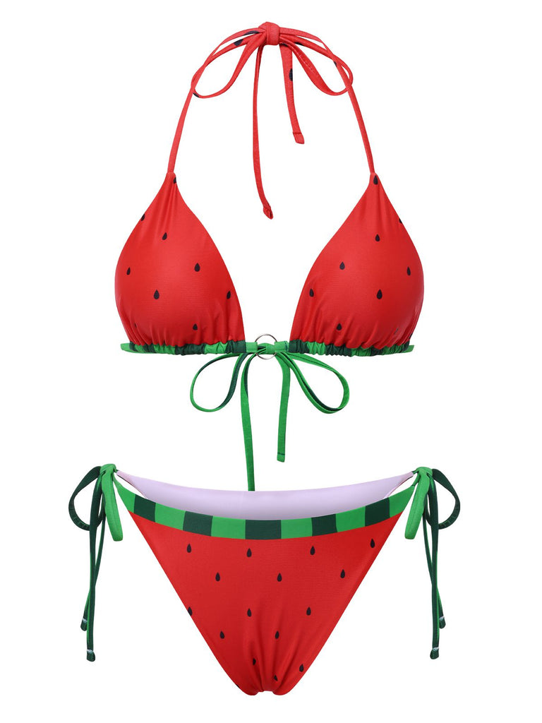 [Pré-vente] Ensemble bikini rouge pastèque à nœud années 1960