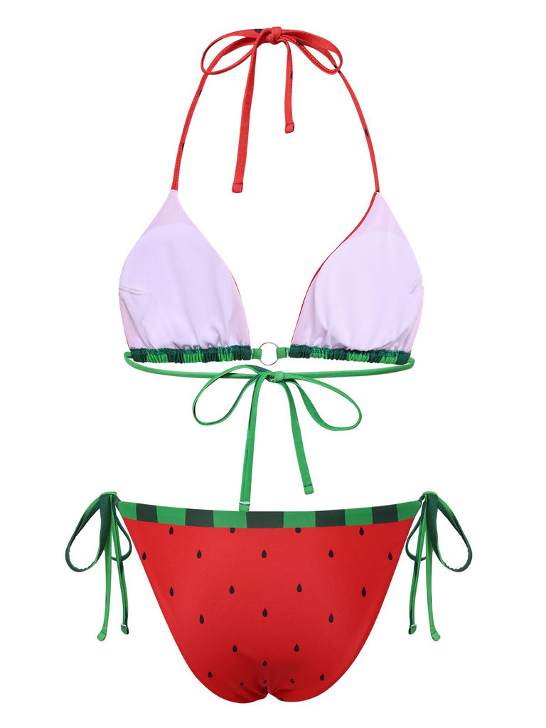 [Pré-vente] Ensemble bikini rouge pastèque à nœud années 1960