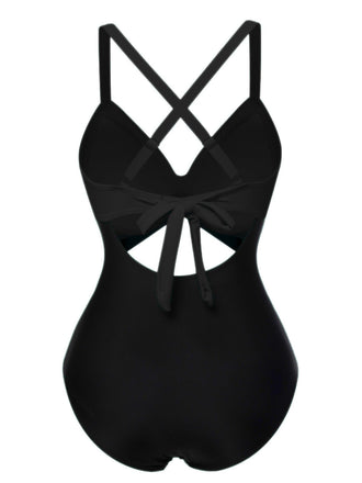 Maillot de bain patchwork taille creuse noir des années 1940