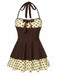 Robe de bain dos nu patchwork à pois marron années 40
