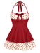 [Prévente] Maillot de Bain à Jupe Halter à Pois Patchwork Rouge Années 1940