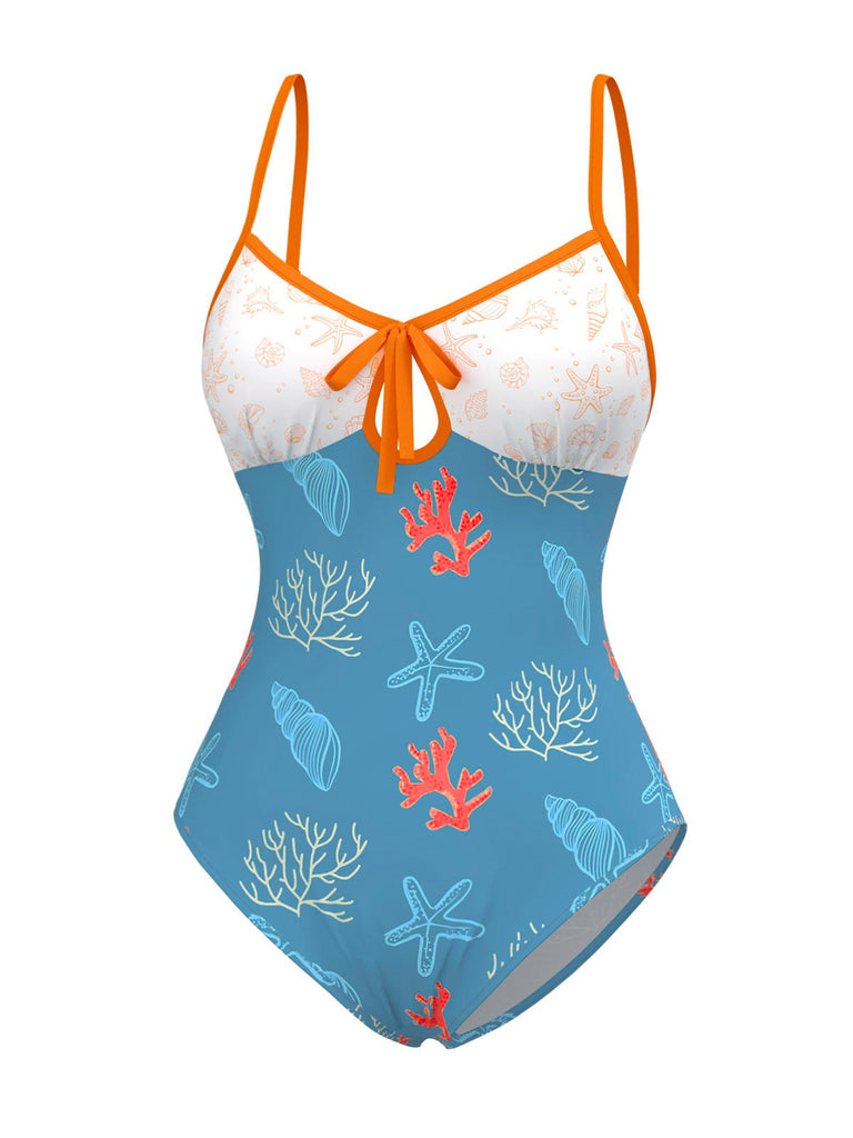 [Prévente] Maillot de bain bleu à imprimé vie marine contrasté années 1950