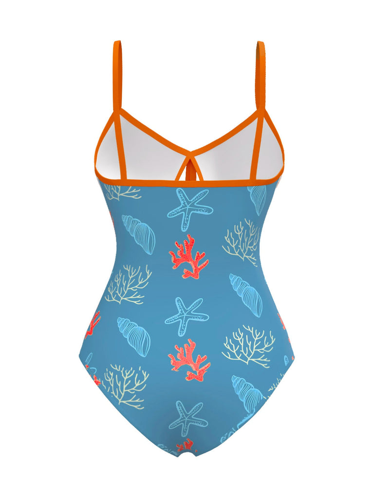 [Prévente] Maillot de bain bleu à imprimé vie marine contrasté années 1950