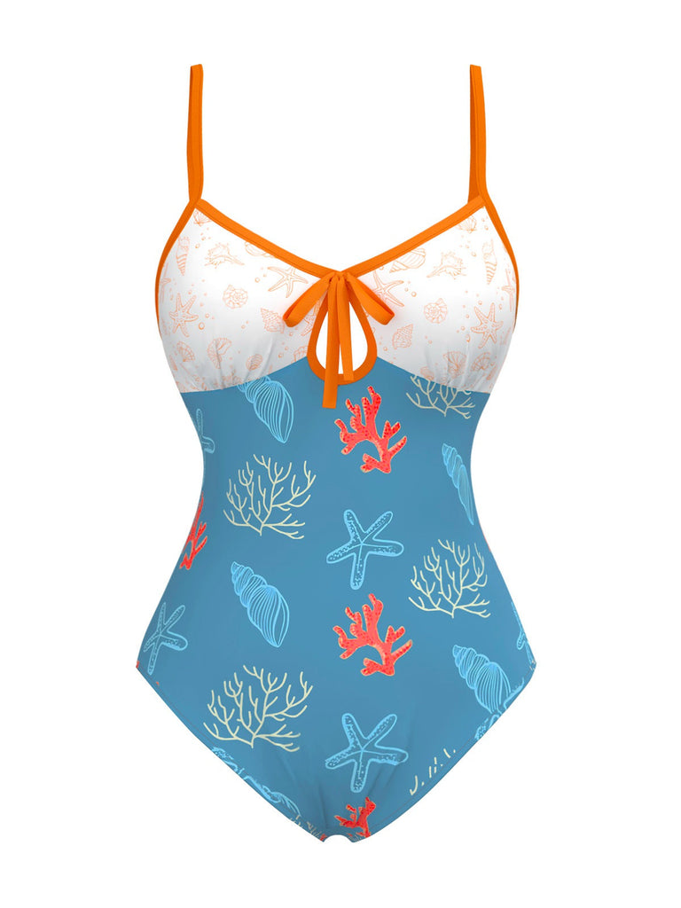 [Prévente] Maillot de bain bleu à imprimé vie marine contrasté années 1950
