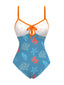 [Prévente] Maillot de bain bleu à imprimé vie marine contrasté années 1950