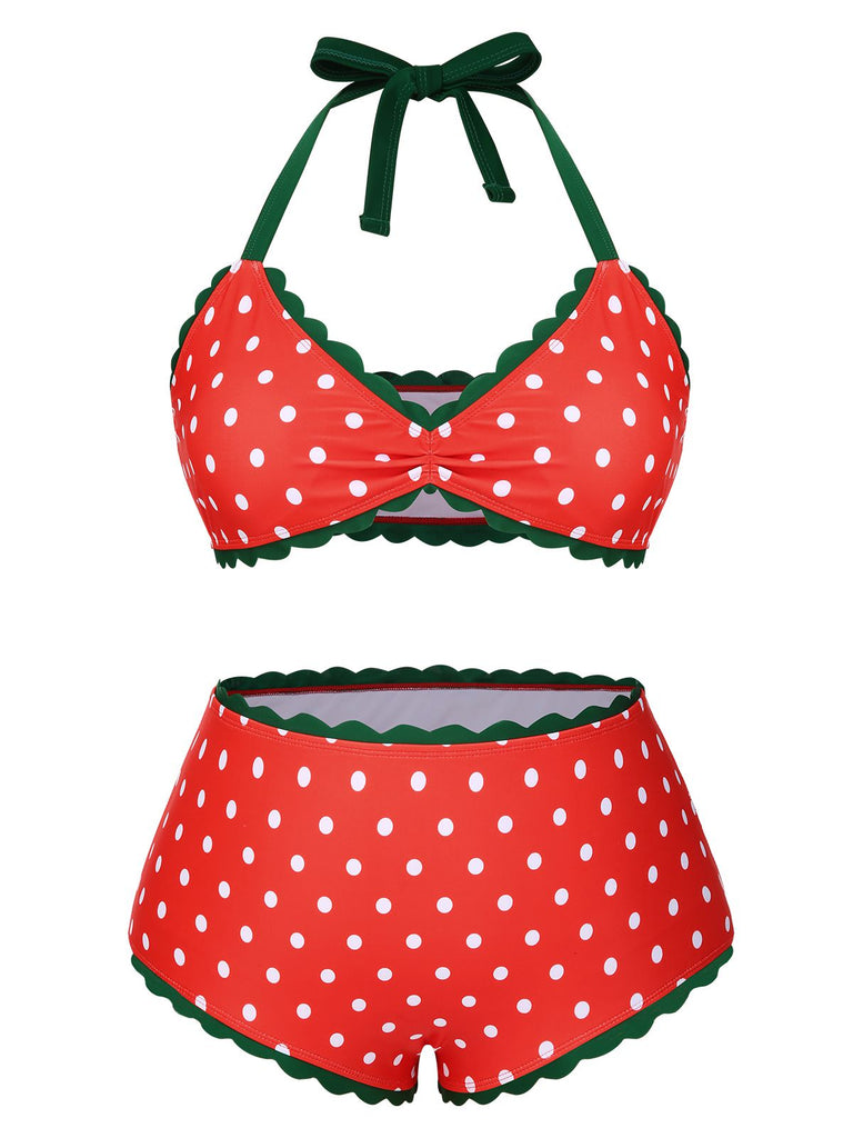 [Prévente] [Grande taille] Ensemble bikini rouge et verte fraise années 1950