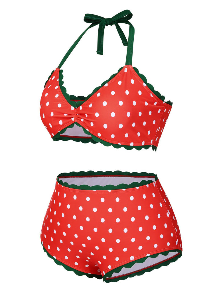 [Prévente] [Grande taille] Ensemble bikini rouge et verte fraise années 1950