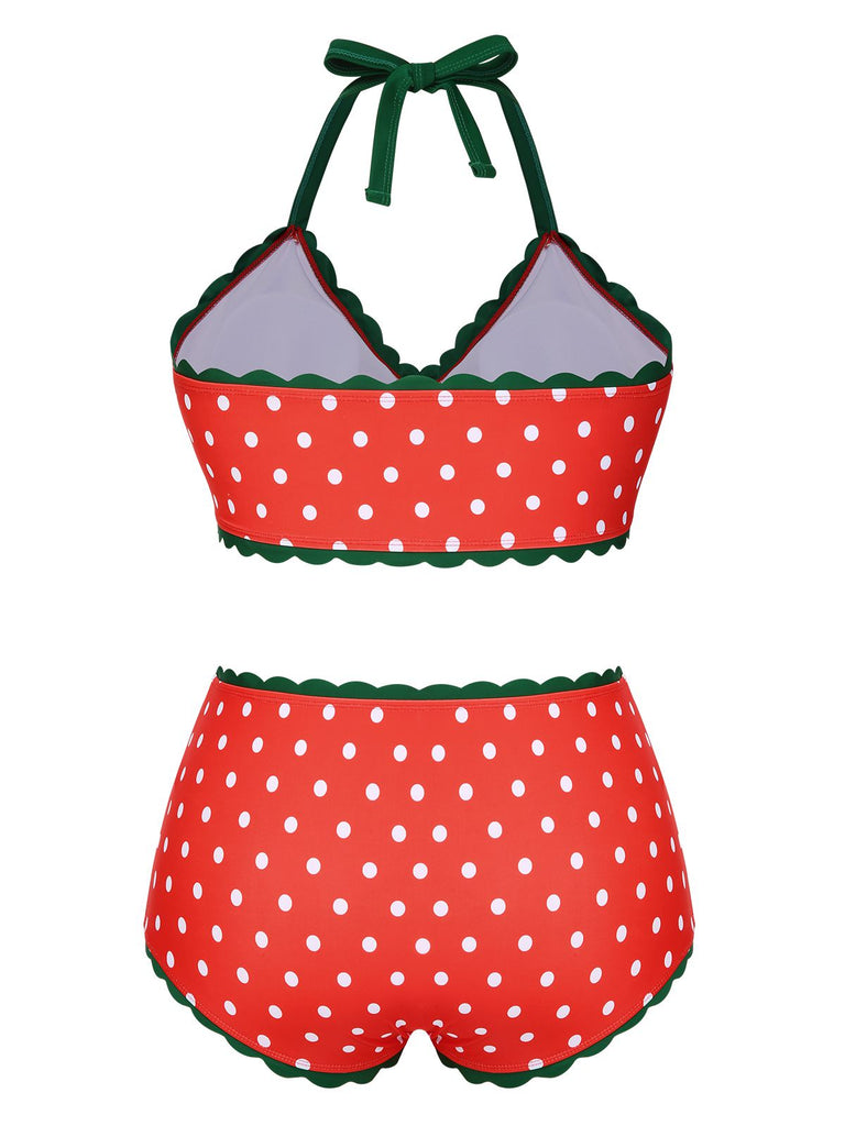[Prévente] [Grande taille] Ensemble bikini rouge et verte fraise années 1950