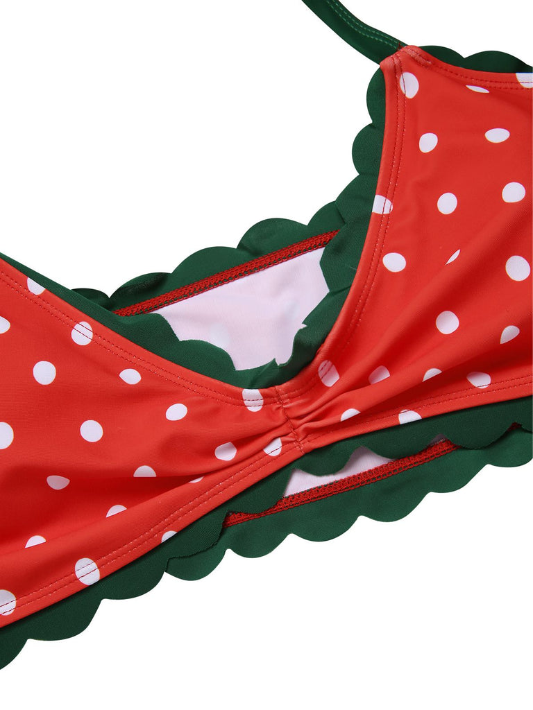 [Prévente] [Grande taille] Ensemble bikini rouge et verte fraise années 1950
