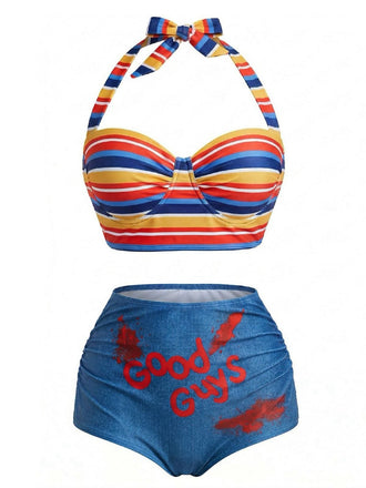 [Prévente] Maillot de bain rayures arc-en-ciel années 1950