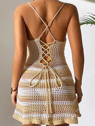 Robe cache maillot rayé creux colorblock des années 1960