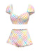 [Prévente] Ensemble tankini multicolore à carreaux vichy bouffants années 1970