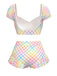 [Prévente] Ensemble tankini multicolore à carreaux vichy bouffants années 1970