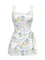 [Prévente] Robe de bain blanche col carré cocotiers peintes années 40
