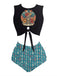 Ensemble Bikini Punk Ceinture à Nouer Tiki à Motifs Années 1980