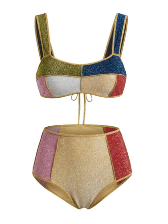 Set Bikini Multicolore Métallique Patchwork Années '40 2