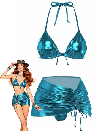 Ensemble bikini métallisé uni à bretelles années 1970