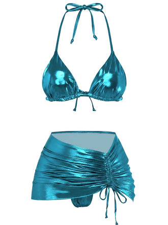 Ensemble bikini métallisé uni à bretelles années 1970