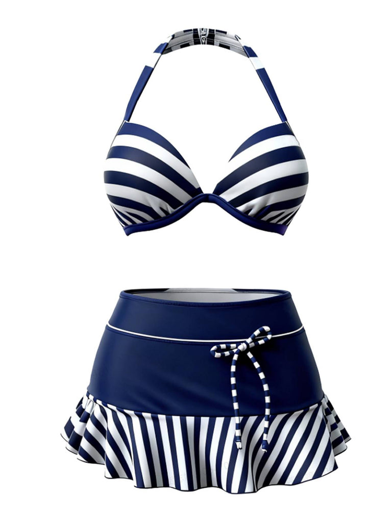 [Prévente] Maillot de Bain Bikini Rayé Bleu Marine Années 1940