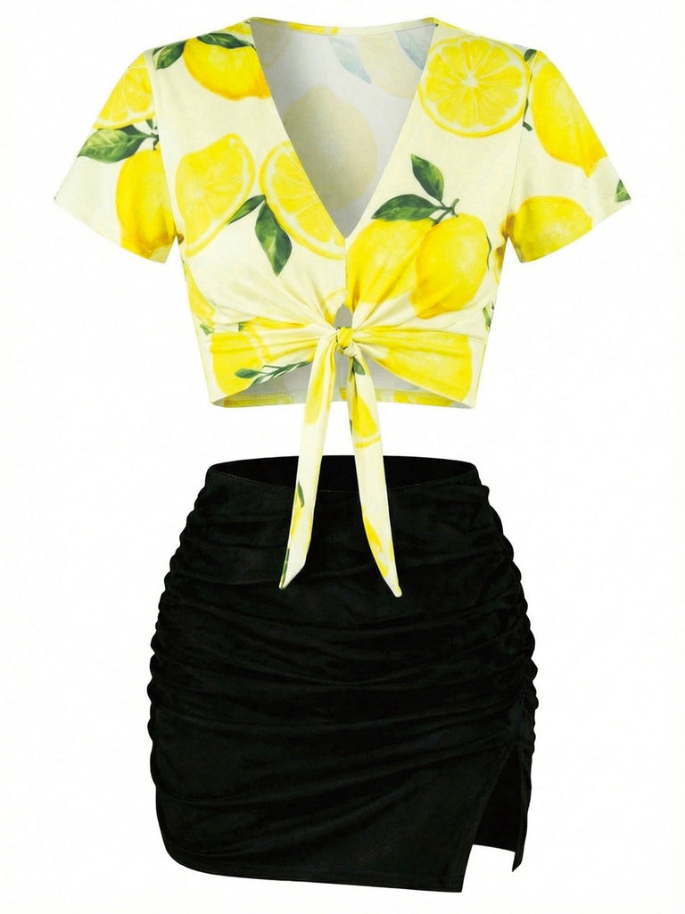 [Prévente] Maillot de Bain Tankini Torsadé Jaune Citronné Années 1950