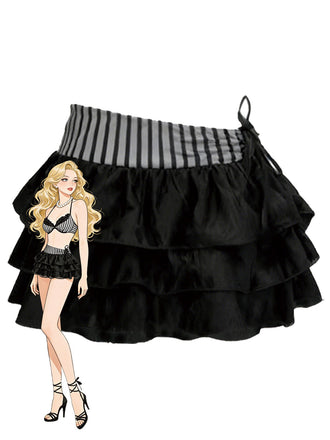 [Prévente] Jupe grise à rayures en maille avec nœud et volants années 60