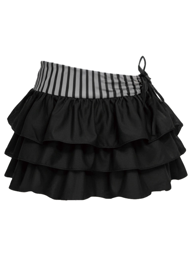 [Prévente] Jupe grise à rayures en maille avec nœud et volants années 60