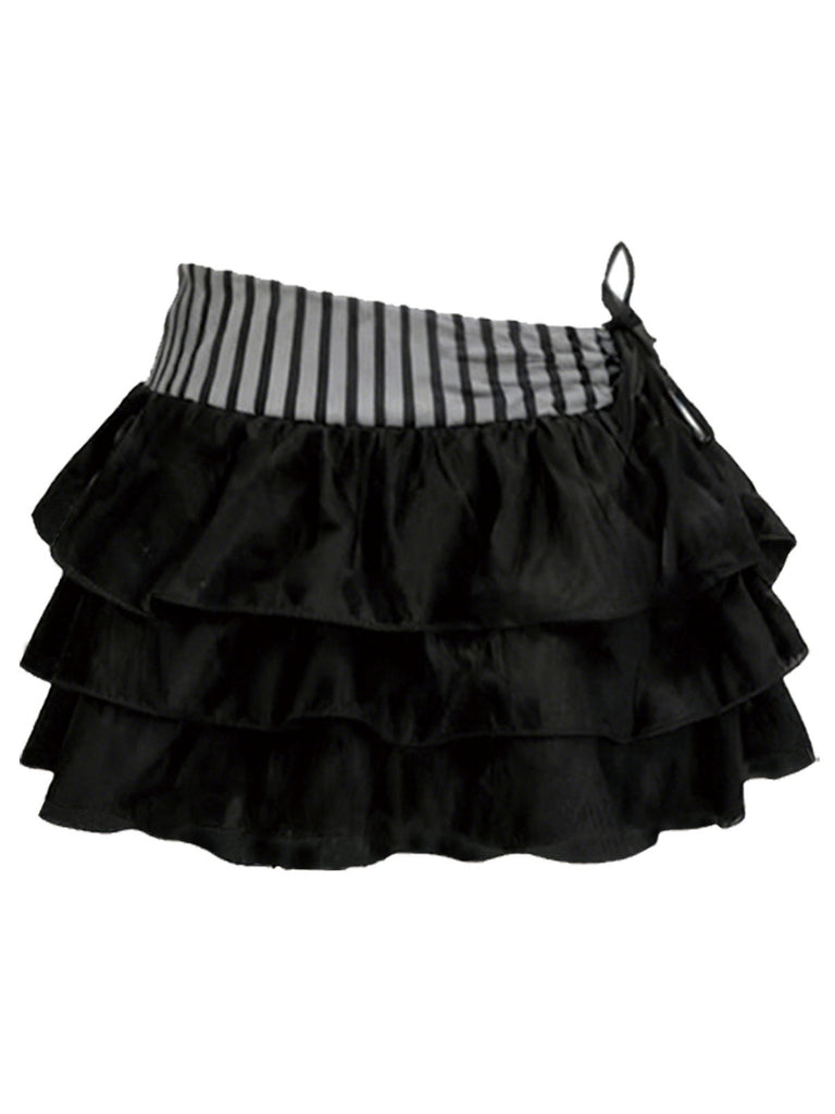 [Prévente] 2PCS Ensemble bikini dos nu rayé gris et paréo à volants années 60