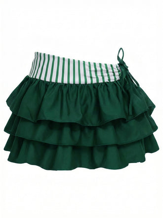 [Prévente] Jupe verte à rayures en maille avec nœud et volants années 60
