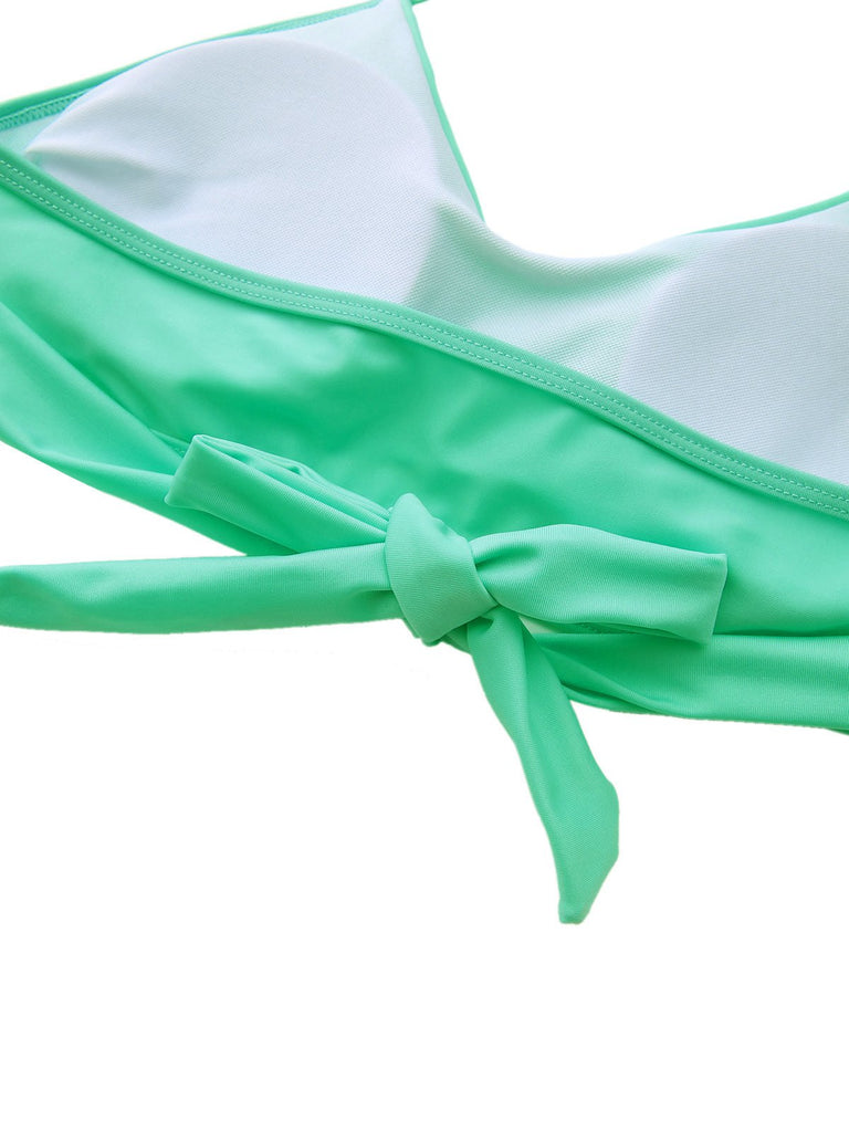 Maillot de bain bikini taille haute à fleurs vert menthe années 1940