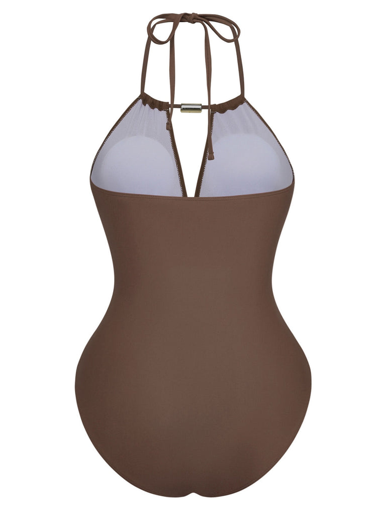 Maillot De Bain Une Pièce Bretelles Nues Col V Profond Froncé Année 1940