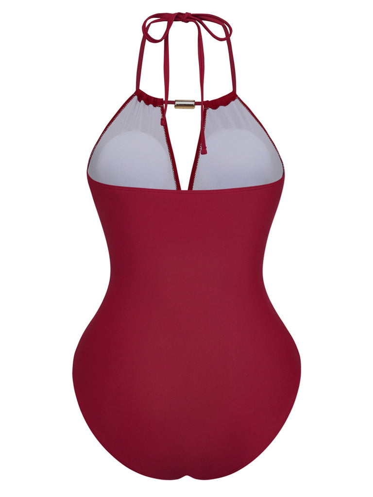 Maillot De Bain Une Pièce Bretelles Nues Col V Profond Froncé Année 1940