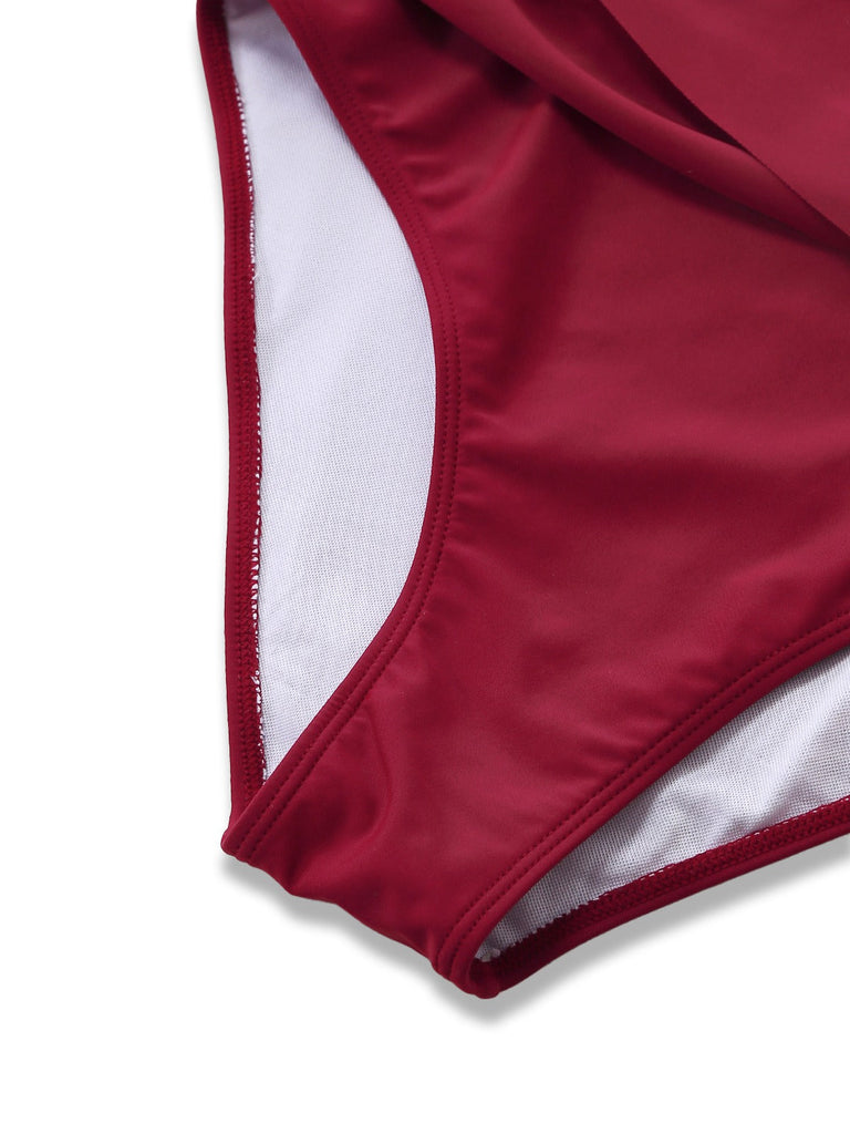 Maillot De Bain Une Pièce Bretelles Nues Col V Profond Froncé Année 1940