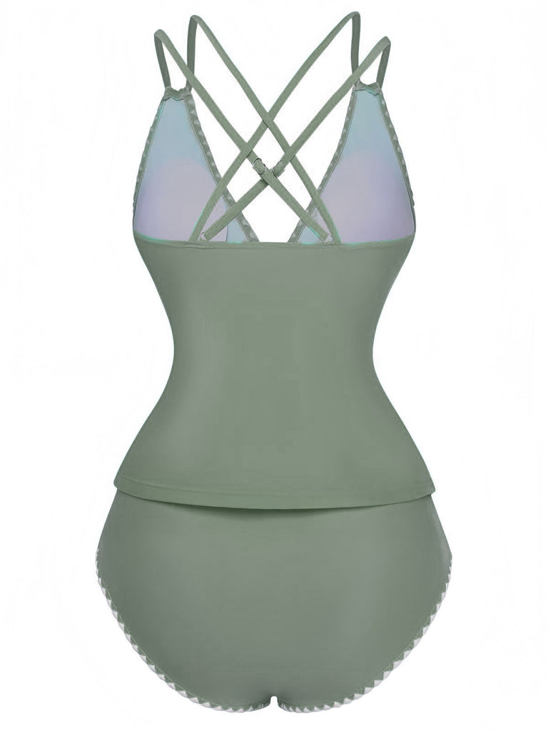 Ensemble De Tankini Colorblock Col V Profond Dos Épinglé Année 1940