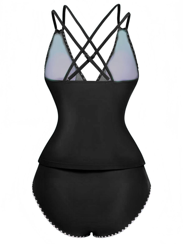 Ensemble De Tankini Colorblock Col V Profond Dos Épinglé Année 1940