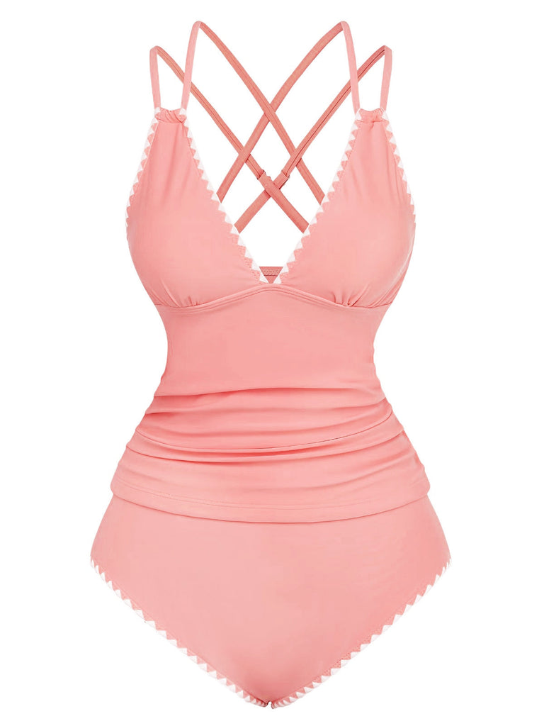 Ensemble De Tankini Colorblock Col V Profond Dos Épinglé Année 1940