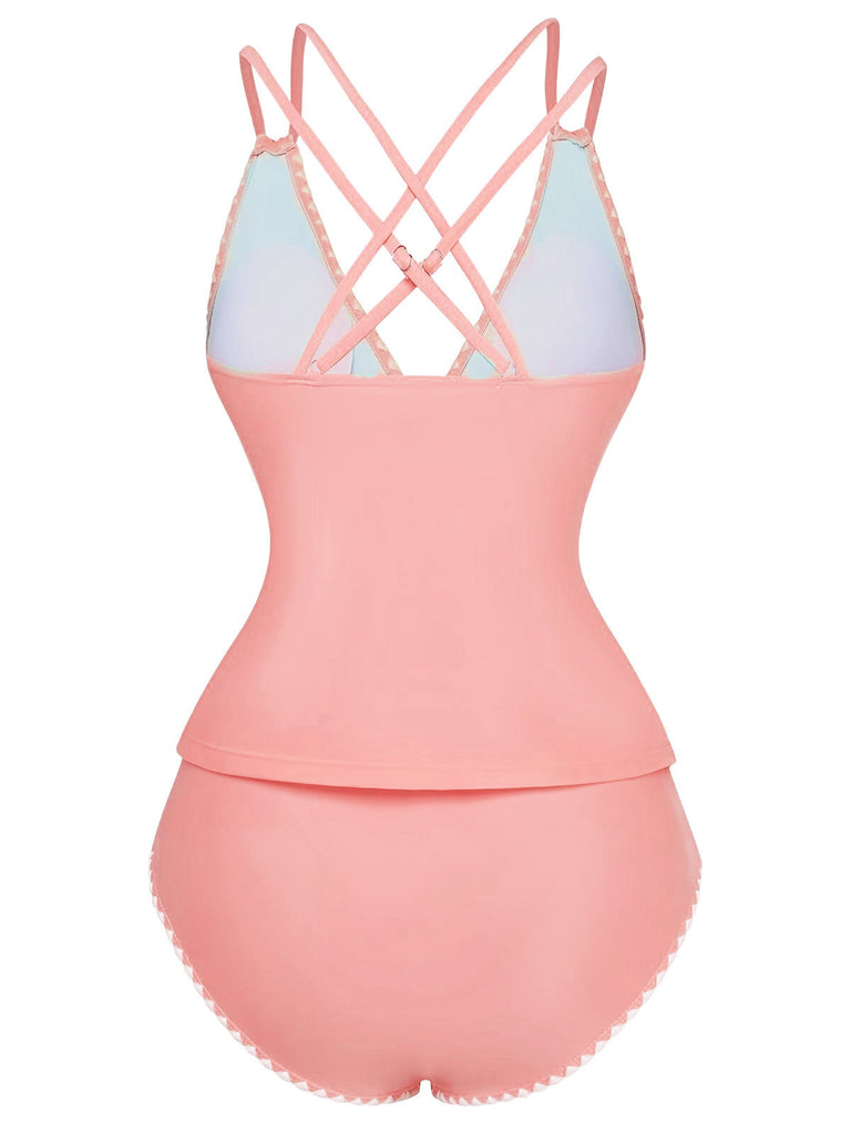 Ensemble De Tankini Colorblock Col V Profond Dos Épinglé Année 1940