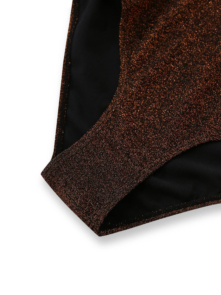 Maillot de bain une pièce à paillettes dos nu et nœud découpé années 1940