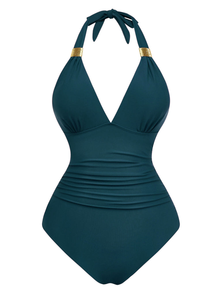 Maillot de bain une pièce froncé à décolleté plongeant en V années 1940