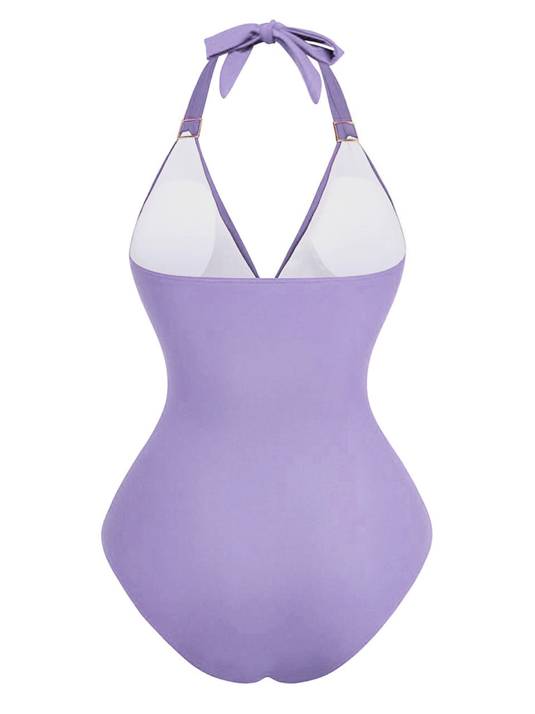 Maillot de bain une pièce froncé à décolleté plongeant en V années 1940